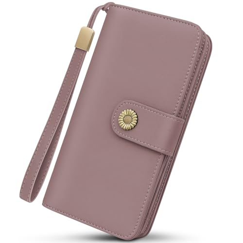 TEUEN Grande Cartera para Mujer en Cuero Vegano Billetera de Monedero Largo con Protección RFID, Bolsillo para Móvil Monedero con Cremallera, 10 Ranuras para Tarjetas, Regalo Mujer