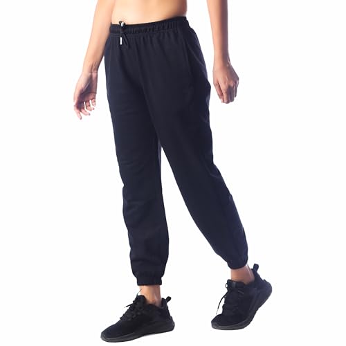Image of London Hills Women's High Rise Cotton Blend Regular Fit Joggers Track Pants Solid Track Pants