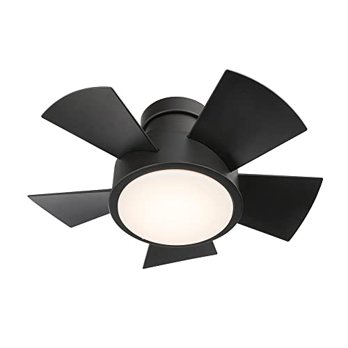 Image of Vox 26 in Smart Indoor and Outdoor Smart Flush Mount Ceiling Fan in Matte Black with Remote Control 3500K