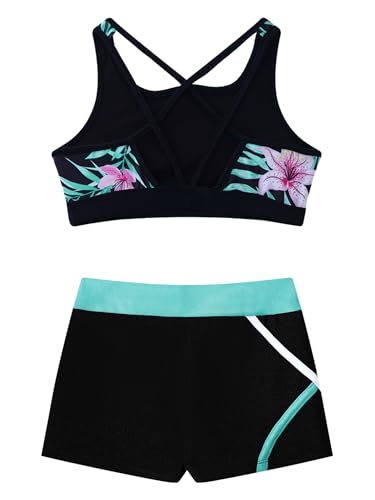 Kids Girls Dance Gymnastic Outfit Sleeveless U Neck Crop Top With Shorts Set Sport Training Dancewear Lily 8 Years4