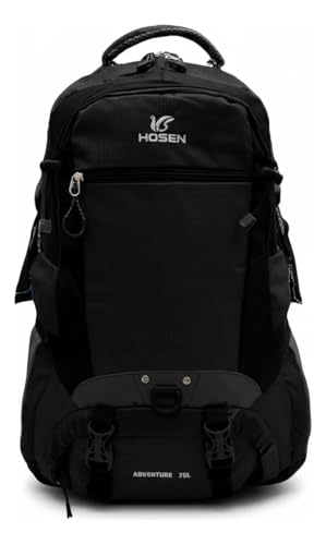 Mochila Adventure 75L para Camping, Trilha e Viagens, Compartimentos Múltiplos, Alças Ajustáveis, Material Resistente, Preta