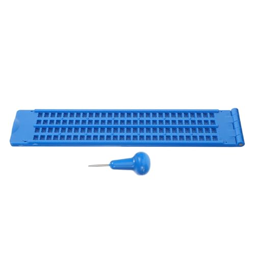 IDEANATEGRATE Braille Writing Board Stylus Kit, 4-line 28-Cell Plastic Braille Plate for Visually Impaired Learning, Reusable Tactile Writing Aid for Blind Students, Blue