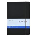 SUQJOY A5 Lined Hardback Notebook Journal, 100gsm Ruled Pages, 160 Pages, Elastic Strap, 140 x 210 mm, Black, Pack of 1