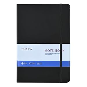 SUQJOY A5 Notebook, Black Hardback Lined Journal, 100gsm Ruled Paper, 160 Pages, Elastic Closure, 140 x 210 mm, Business Notebook for Work, Meeting Notes, Project Planning and Journaling
