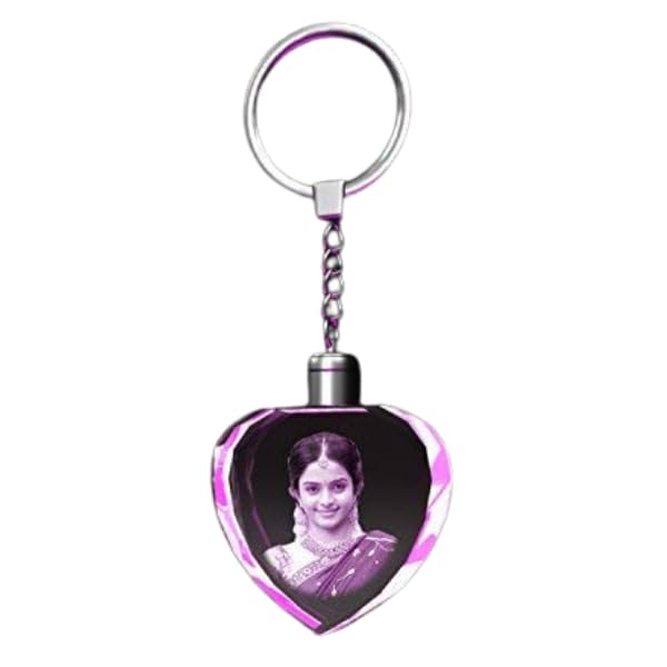 Personalized Laser Engraved Heart Shape Crystal Keyring & Keychain, White