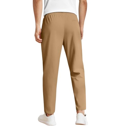 Men's Chino Cotton Pants Trousers with Pockets Elastic Waist Drawstring Sweatpants, S-2XL2