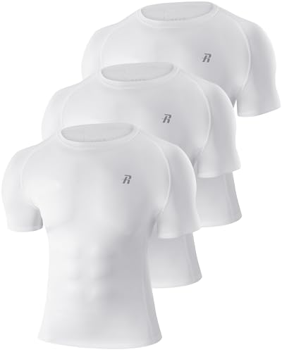 Runhit 3 Pack Kompressionsshirt Herren Kurzarm, Funktionsshirt Schnelltrocknend Laufshirt Atmungsaktiv Sportshirt Männer Bauchweg Shirt Baselayer Top für Fitness Laufen Gym Weiß*3 M