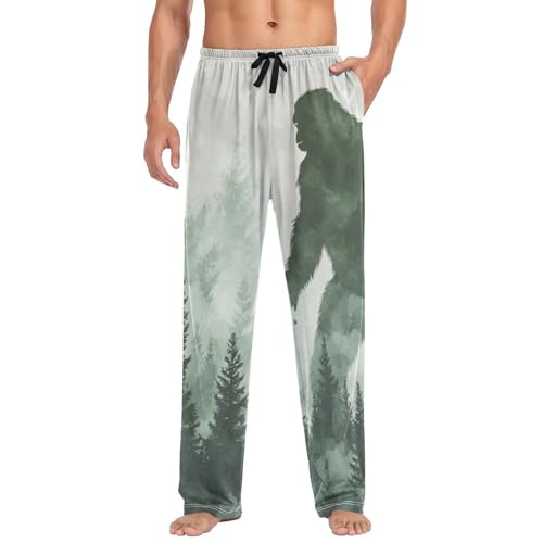 AIXIWAWA Mens Pajama Pants Sleep Lounge Wear Bottoms with Pockets Drawstring Sasquatch Green Print S3