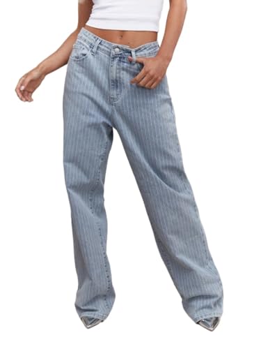 jeans for women trendy Pinstripe Straight Fit Jeans