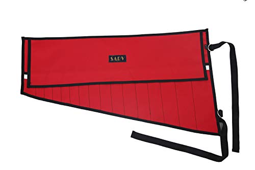 16 Pocket Wrench Roll Up Pouch, Tool Organizer Bag, Must For Stanley Craftsman, Easy Grip, Handcrafted, Portable Storage, Pvc Laminated Waterproof Ballistic Polyester Oxford Canvas - Red, 16P01 #TOP3