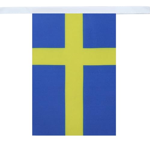 Image of AZ FLAG Sweden 6 meters BUNTING Flag 20 flags 9'' x 6'' - Swedish STRING flags 15 x 21 cm