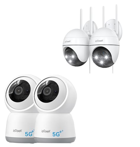 ieGeek 2K 2.4/5GHz Camara Vigilancia WiFi Interior 2PCS y 2K Camara Vigilancia WiFi Exterior con Eléctrico 2PCS Seguimiento Automático