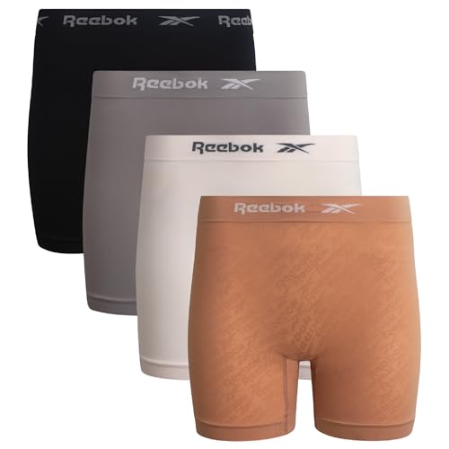 Image of Reebok Womens Boyshorts - 4 Pack Seamless Underwear for Women with Performance Stretch, Relaxed Waistband, 4 inch Inseam