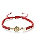 CRUZONE Our Lady of Guadalupe Medal and Dainty Cultured Fresh Father Pearl Adjustable Red String Bracelet Pulsera de la Virgen de Guadalupe para Mujeres (Red)