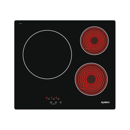 Apelson Placa Vitrocerámica AVT 3600 | 3 Zonas Cocción| Control Táctil 9 Niveles |Potencia Regulables| Función Temporizador| Alarma Bloqueo Seguridad| Indicador Calor | Potencia 5,4 kw |Color Negro