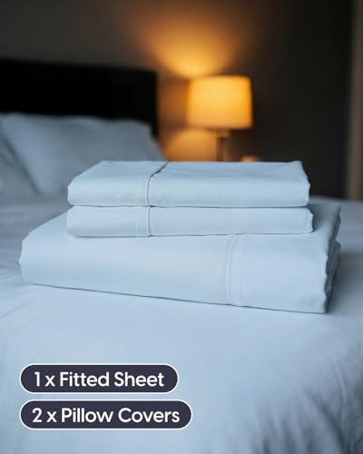 Image of Sleepy Town Split King Size Bed Sheets - 4 Piece - NO Flat Sheet Included - Split King Sheet Set - Soft, Comfy & Cooling - Easy Care - Wrinkle & Fade Free - Brushed Microfiber Bed Sheets (Sky Blue)