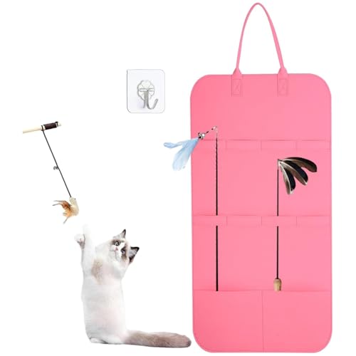 猫のおもちゃ収納袋 | 猫の杖おもちゃバッグ,ゃの壁面収納、猫じゃらしの杖ホルダー、省スペースのペットのおもちゃコンテナ、フェルト収納バッグ (ピクチャーカラー)