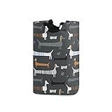 Grand panier à linge pliable avec poignée pour chambre d'enfant, chambre à coucher, dortoir, salle de bain - Motif teckels gris et bleu