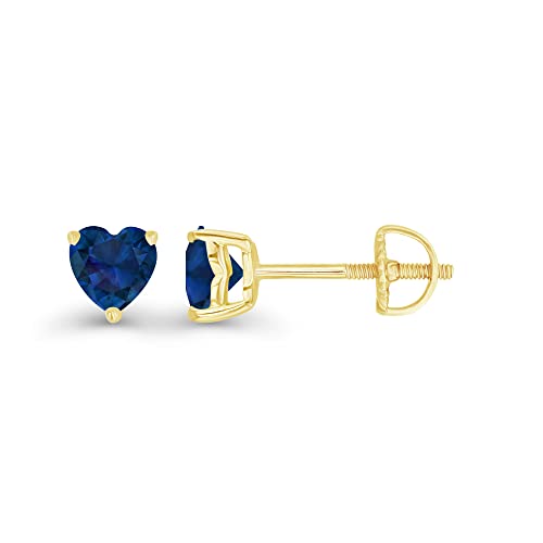 14K Gold Plated 925 Sterling Silver Hypoallergenic 4mm Heart Shape Prong Set Genuine Birthstone Solitaire Screwback Stud Earrings