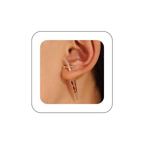 Inilbran Boho Espada Cruz Oreja Chaqueta Pendientes Vintage Daga