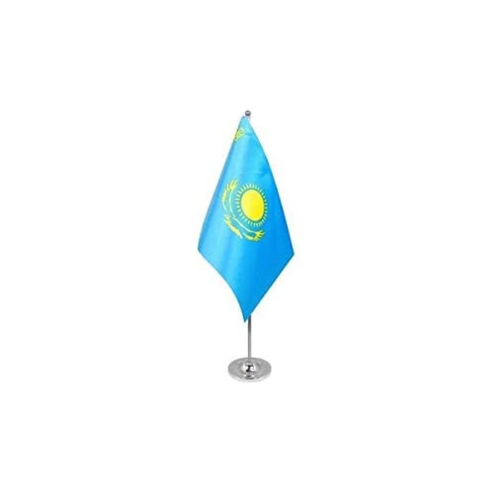 AZ FLAG Kazakhstan Prestige Table Flag 6'' x 9'' - Kazakh Office Decoration 100% Satin 22 x 15 cm - Desk Flag with Steel Pole and Base