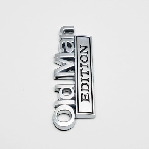 Image of 2pcs Metal Old Man Edition Emblem 3D Badge Fit for Universal Car Truck SUV Side Rear Front Hood Trunk Door Decal Sticker (Silver Black)