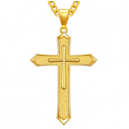 Image of Midari Gold Cross Necklace for Men 18K Gold Cross Pendant Minimalist Faith Necklace Christian Pendant Religious Gift