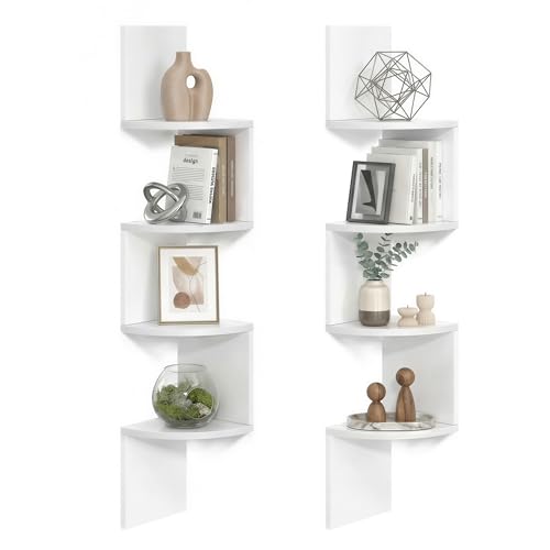 Image of VASAGLE Corner Shelves Wall Mount, 4-Tier Floating Bookshelves, Set of 2 | Corner bookshelf plant shelves, Cloud White, Custos Collection, ULBC704WB01S
