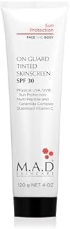 M.A.D Skincare On Guard Tinted Skinscreen SPF 30 – Advanced Sun Protection & Anti-Aging Treatment – Physical Mineral Sunscreen with Hyaluronic Acid & Antioxidants – 4 oz.
