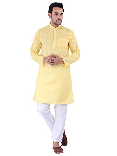 Image of Sadree Men's Cotton Blend Light Weight|Knee Length|Mandrin Collor|Relax comfert|Classic Style Kurta Pyjama Set
