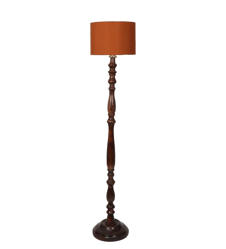 Image of tu casa Mango Wooden Floor Lamps with Classic Choco Shade for Home Decor, Bedrooms Corner, Living Room, Gifting, Diwali Decoration, Hall, Office, Study Room (Height: - 56 inch) - Bulb not Included