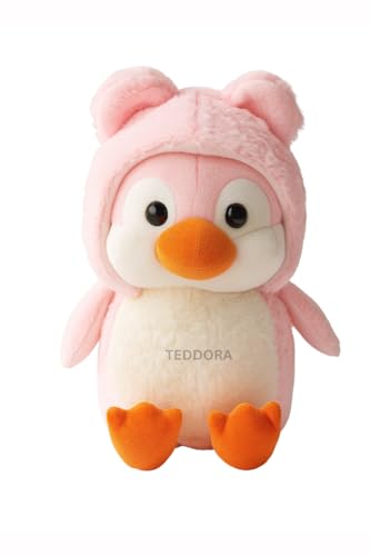 Image of Hoddie Penguin Soft Toy for Girls Boys Kids, Pink, Animal Plush Stuffed Baby Teddy Gift Birthday, 23 cm