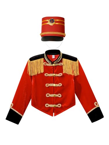 Aislor Kids Girls Circus Ringmaster Outfits Tassel Jacket Coat Halloween Marching Band Drummer Uniform with Hat3
