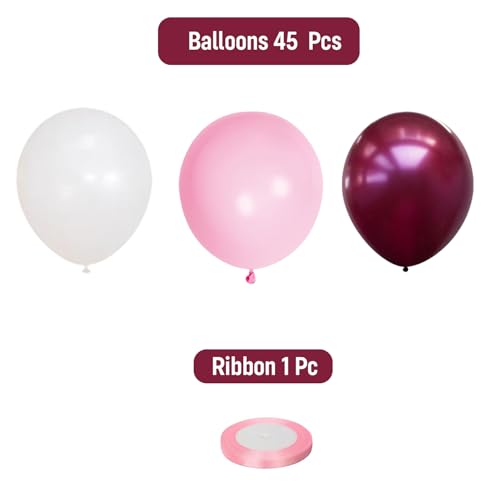 Image of Party Propz Pink & White and Maroon Balloons- 46pcs Balloons for Birthday, Birthday Balloon, Baby Shower, Bachelorette, Anniversary, Birthday Decoration Kit for Girls, Party Decorations Items(Latex)