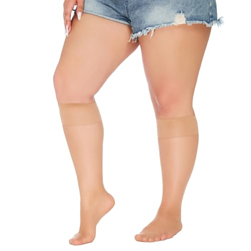 Plus Size Sheer Knee High Socks for Women Nylon Super Wide Trouser Stockings 6 Pairs3