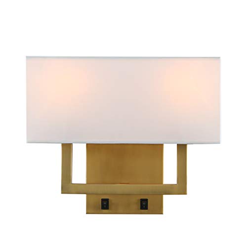 Indoor Bedside Wall Lamp Light, Yosoan 2-Light 1-Pack Vintage Industrial Wall Sconce with Square Fabric Shade for Reading Bedroom Living Room Dinning Room Hotel (Antique)