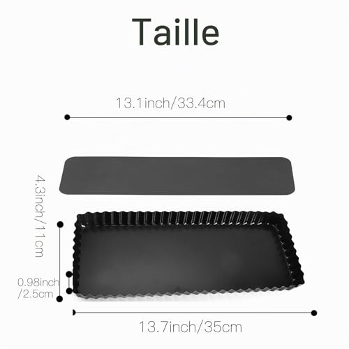 Moulle a Tarte Rectangulaire, Moule à Tarte en Acier Au Carbone, Moules à Tartelettes, avec Base Amovible, Antiadhésif Quiche Pan Rectangulaire, pour Gâteaux Biscuits, 14 Pouces, 36.5*14.5*3cm – vue 2