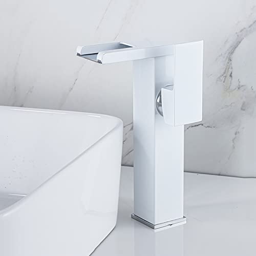 Robinet de vanité de toilettes cascade LED mitigeur haut en laiton pour lavabo