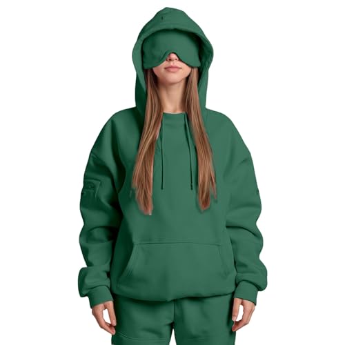 Mens Womens Hoodie with Eye Mask Built in 2025 Comfort Airplane Mode Travel Hoodies with Hidden Pockets Blanket Hoodie2