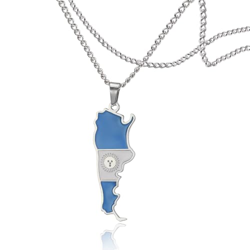 SIPURIS Collar con colgante de mapa de Argentina de acero inoxidable con bandera colorida de Argentina, joyería personalizada, Acero inoxidable, No es una piedra preciosa