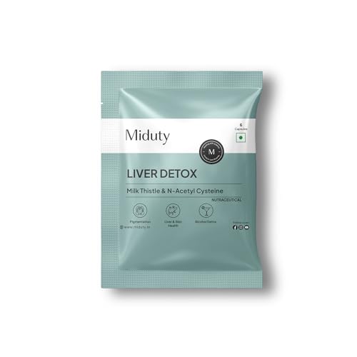Miduty Liver Detox Supplement Milk Thistle with N-Acetyl Cysteine 900 mg | Natural Body Detox & Digestive Enzymes - Fatty Liver Care | Natural Detoxification Formula - 6 Capsules