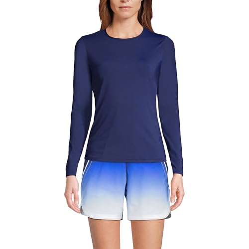 Lands' End Women's Sunshade UPF 50 Long Sleeve Relaxed Rash Guard XX-Small Petite Deep Sea Navy