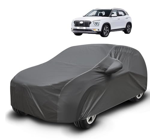 Image of Auto Hub Waterproof Car Cover Compatible with Creta (Model : 2020-Till Date) Car Cover with Mirror Pocket and Soft Cotton Lining, Creta 2020 Car Body Cover, Grey