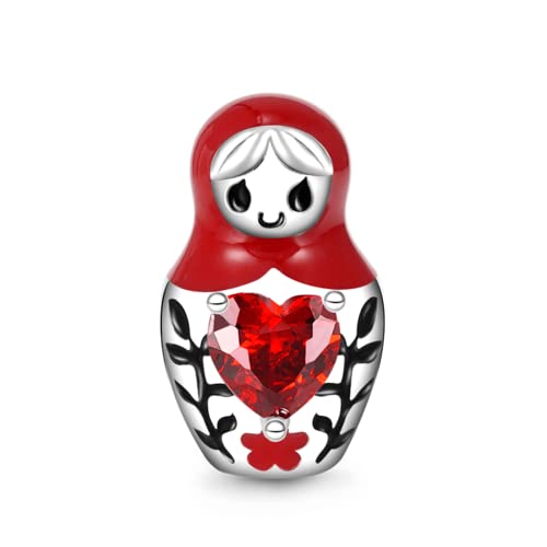 Image of GNOCE Embraces Heart Gemstone Bead Charms 925 Sterling Silver Rabbit Horse Triceratops Snake Monkey Cat Platypus Sloth Bear Pig Yak Ghost Matryoshka Doll Jewelry Gift for Women