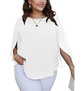 SCOMCHIC Plus Size Blouses for Women Summer Batwing Sleeve Chiffon Tunic Tops Dressy Scoop Neck C...