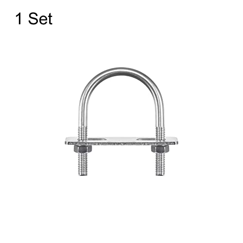 Image of uxcell Round U-Bolts, 53mm(2.09 inch) Inner Width 78mm Length M8 304 Stainless Steel U Clamp Bolt with Nuts Washers and Plates, for Boat Trailer