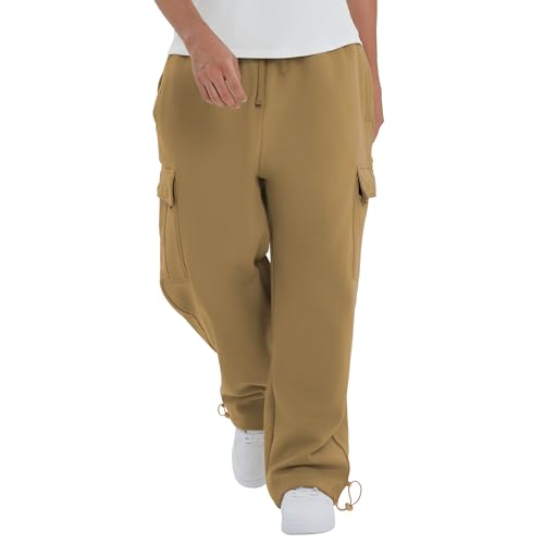 Mens Heavyweight Fleece Cargo Sweatpants - Loose Fit Thick Cotton-Blend Fleece Cargo Pants with Adjustable Ankle Drawstring3