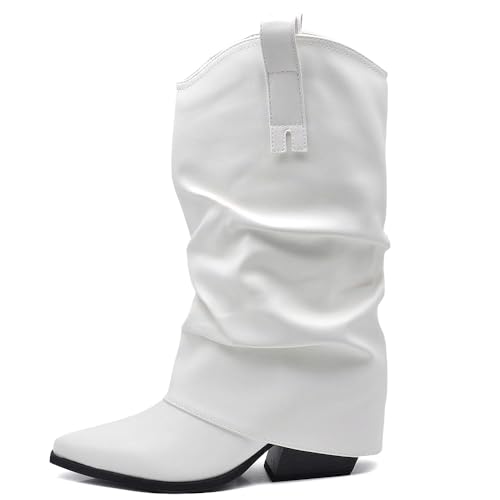 IF Fashion Scarpe Stivaletti Arricciati Da Donna Con Ghetta Risvolto G695 bianco N.38