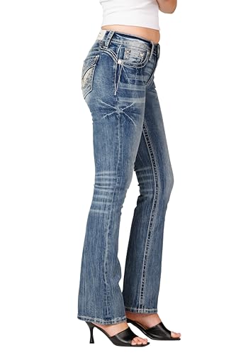 Miss Me Women's Angel's Whisper Mid-Rise Faux Flap Pockets Bootcut Jeans3