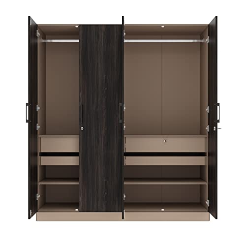Image of Wakefit Wardrobe | 1 Year Warranty | Engineered Wood Almirah, Cupboard for Clothes Storage | 4 Door, Mirror, 4 Shelves, 2 Drawers, 2 Trays, 2 Hanging Space | Cashmere Plus - Frappe-Wyoming Maple